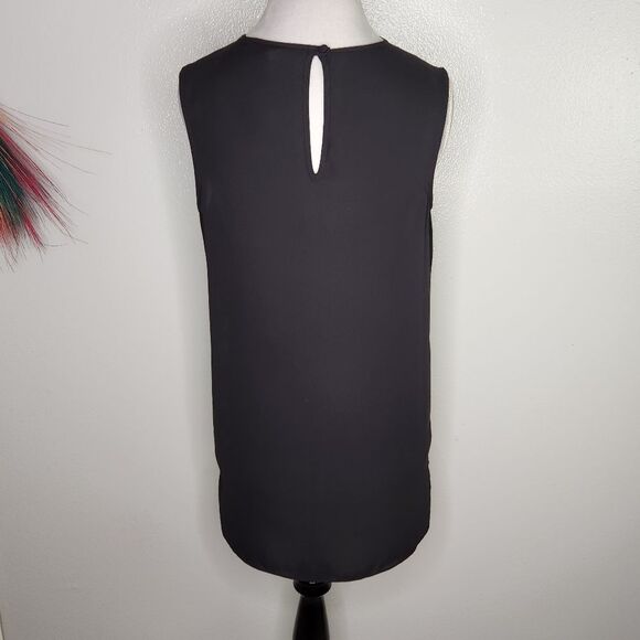 BCBGeneration Black Cut Out Neck Layered Look Chiffon Sleeveless Blouse Medium - Picture 5 of 8